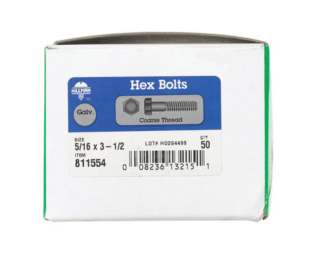 Hillman Hillman Hot Dipped Galvanized Steel Coarse Hex Bolt 5/16 in. Dia. x 3-1/2 in. L 50 box