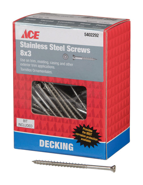 Ace Trim Screw Star High/Low No. 8 3 in. L 1 lb. Silver