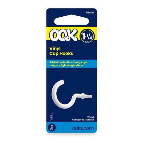 OOK 50357 Mug Hook, 1-1/4 in L, Vinyl-Coated