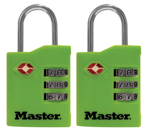 Master Lock 1-9/16 in. H x 5/8 in. W x 1-3/8 in. L Vinyl Covered Steel 3-Dial Combination Luggage