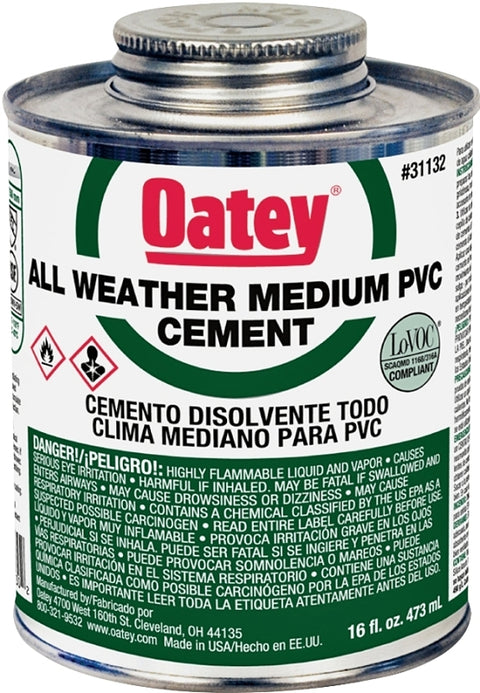 Oatey 31132 Solvent Cement, 16 oz Can, Liquid, Gray