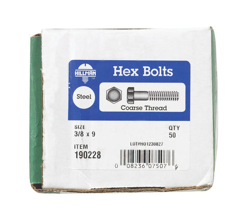 Hillman Hillman Zinc Steel Coarse Hex Bolt 3/8 in. Dia. x 9 in. L 50 box