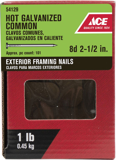 Ace Flat 2-1/2 in. L Framing Nail Smooth Hot-Dipped Galvanized 1 lb.