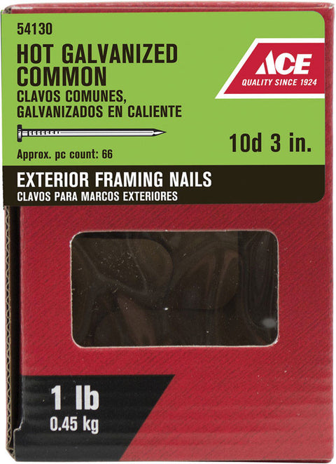 Ace Flat 3 in. L Common Nail Smooth Hot-Dipped Galvanized Steel 1 lb.