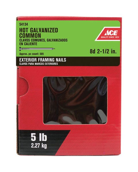 Ace Flat 2-1/2 in. L Common Nail Smooth Hot-Dipped Galvanized Steel 5 lb.