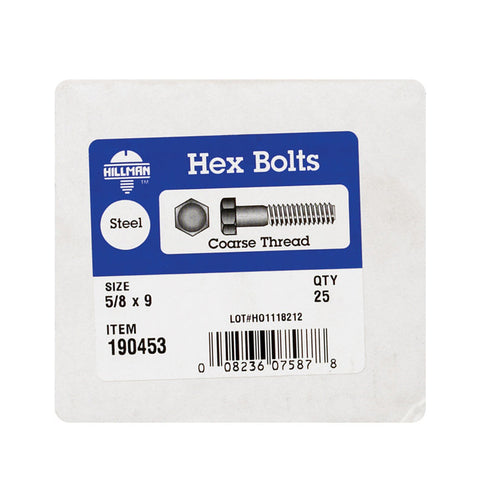 Hillman Hillman Zinc Steel Coarse Hex Bolt 5/8 in. Dia. x 9 in. L 25 box