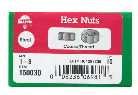 Hillman 1 Steel SAE Hex Nut 10 pk