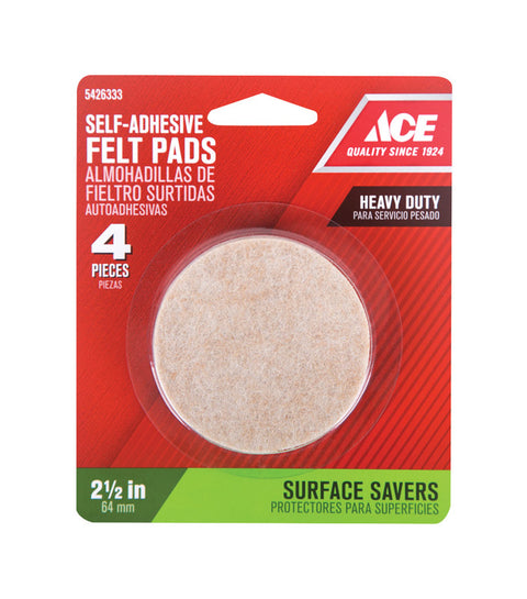 Ace Felt Round Self Adhesive Pad Brown 2-1/2 in. W 4 pk