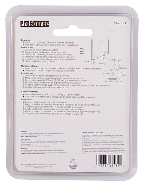 ProSource PH-121155-PS Mirror Holder, Metal, Zinc, Silver, Screw Mounting