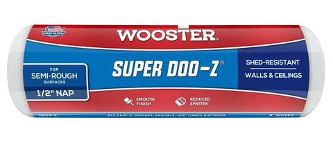 Wooster SUPER DOO-Z R204-9 Roller Cover, 1/2 in Thick Nap, 9 in L, Fabric Cover, White