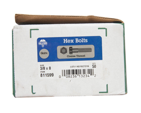 Hillman Hillman Hot Dipped Galvanized Steel Coarse Hex Bolt 3/8 in. Dia. x 8 in. L 50 box