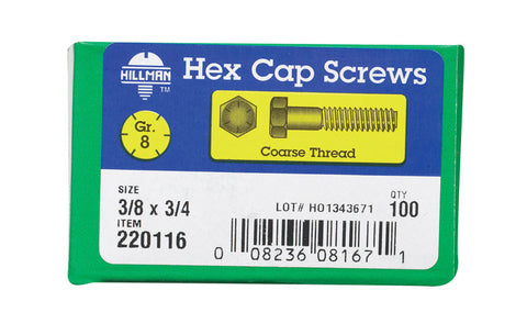 Hillman Hillman Heat Treated Yellow Dichromate Coarse Hex Head Cap Screw 3/8 in. Dia. x 3/4 in