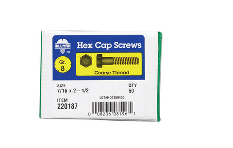 Hillman Hillman Heat Treated Yellow Dichromate Coarse Hex Head Cap Screw 7/16 in. Dia. x 2-1/2