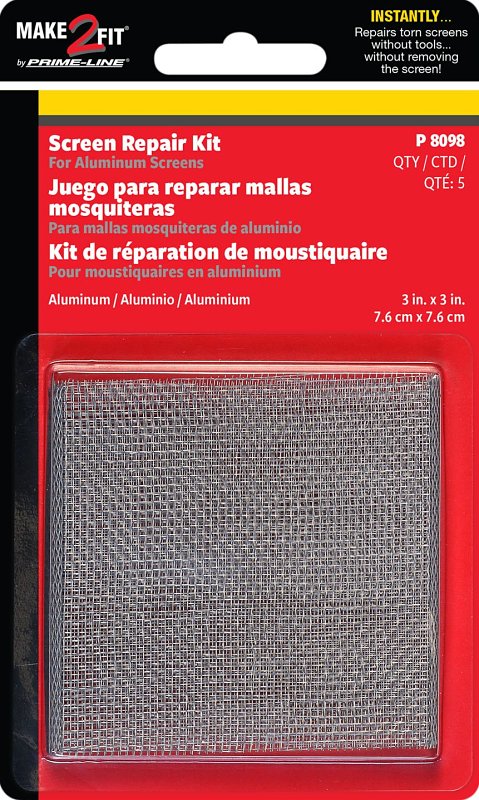 Make-2-Fit P 8098 Window Screen Patch Kit, 3 in L, 3 in W, Aluminum
