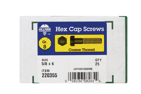 Hillman Hillman Heat Treated Yellow Dichromate Coarse Hex Head Cap Screw 5/8 in. Dia. x 6 in.