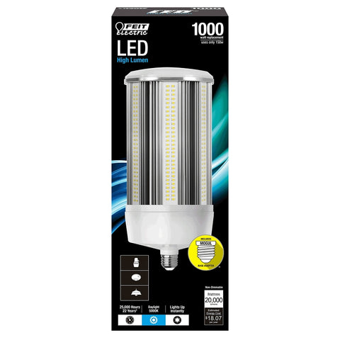 Feit Electric C20000/5K/LED LED Bulb, Corn Cob, 1000 W Equivalent, E26 Lamp Base, Clear, Daylight Light