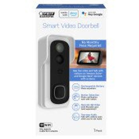 Feit Electric CAM/DOOR/WIFI/BAT Smart Doorbell Camera, Battery, 140 deg Viewing, Night Vision: 30 ft, White