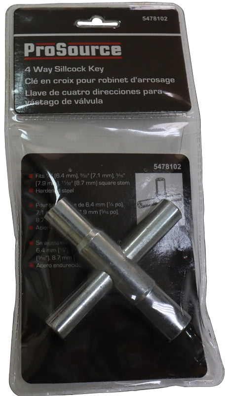 Prosource Key Machine ProSource T154-3L 4-Way Silcock Key, Square Head, Bar Handle, 3 in L ...