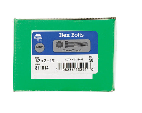 Hillman Hillman Galvanized Steel Coarse Hex Bolt 1/2 in. Dia. x 2-1/2 in. L 50 box