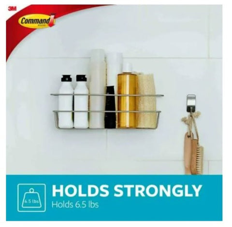 Command BATH31-SN-ES Bath Shower Caddy, Metal/Plastic, Satin Nickel, 12-1/2 in OAW, 6-3/8 in OAH, 4-1/4 in OAD, 6.5 lb