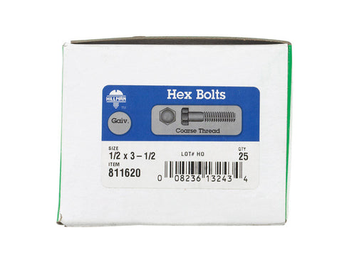 Hillman Hillman Hot Dipped Galvanized Steel Coarse Hex Bolt 1/2 in. Dia. x 3-1/2 in. L 25 box