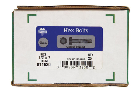 Hillman Hillman Hot Dipped Galvanized Steel Coarse Hex Bolt 1/2 in. Dia. x 7 in. L 25 box