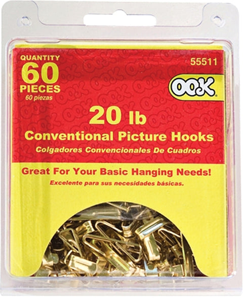 OOK 55511 Conventional Hook, 20 lb, Steel, Zinc, 60/PK