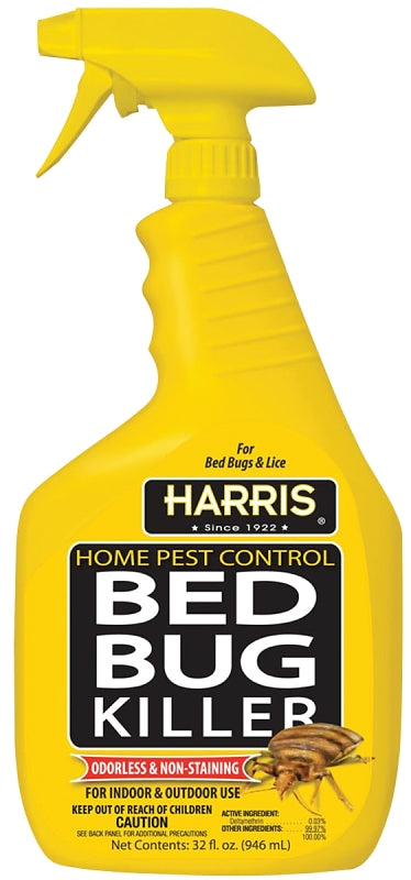 Harris HBB-32 Bed Bug Killer, Liquid, Spray Application, 32 oz, Characteristic, Clear