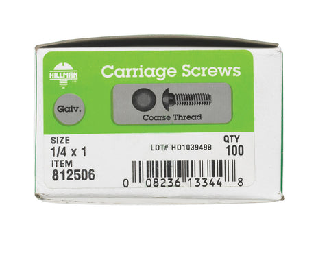 Hillman 1/4 Dia. x 1 in. L Hot Dipped Galvanized Carriage Bolt 100 pk