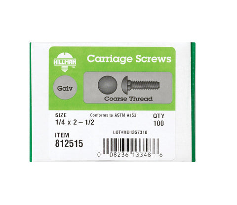Hillman 1/4 Dia. x 2-1/2 in. L Hot Dipped Galvanized Carriage Bolt 100 pk