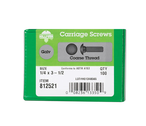 Hillman 1/4 Dia. x 3-1/2 in. L Hot Dipped Galvanized Carriage Bolt 100 pk