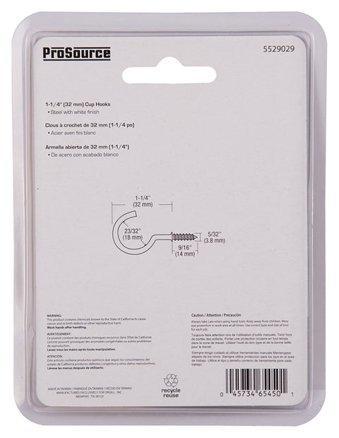 ProSource PH-122322-PS Cup Hook, 5/32 in Thread, 46 mm L, Steel, Painted