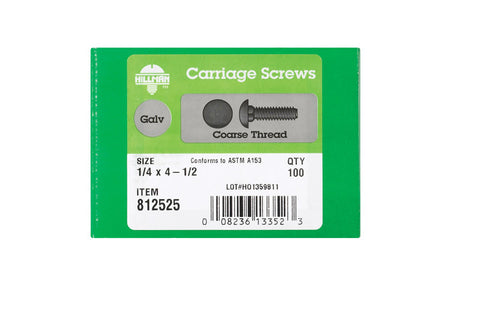 Hillman 1/4 Dia. x 4-1/2 in. L Hot Dipped Galvanized Carriage Bolt 100 pk