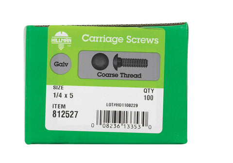 Hillman 1/4 in. Dia. x 5 in. L Hot Dipped Galvanized Steel Carriage Bolt 100 pk