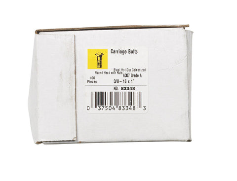 Hillman 3/8 Dia. x 1 in. L Hot Dipped Galvanized Carriage Bolt 100 pk