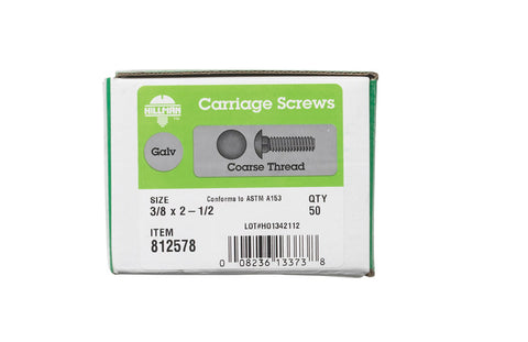 Hillman 3/8 Dia. x 2-1/2 in. L Hot Dipped Galvanized Carriage Bolt 50 pk