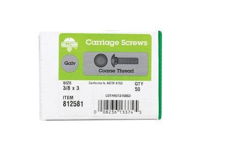 Hillman 3/8 Dia. x 3 in. L Hot Dipped Galvanized Carriage Bolt 50 pk