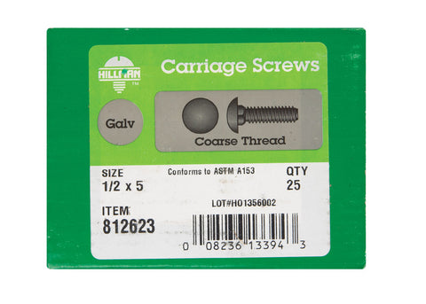 Hillman 1/2 Dia. x 5 in. L Hot Dipped Galvanized Carriage Bolt 25 pk