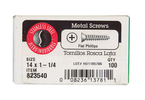 Hillman Flat Head Phillips Drive Sheet Metal Screws Stainless Steel 14 x 1-1/4 in. L 100 per