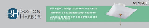 Boston Harbor F98WH02SW-1264H3L Two Light Ceiling Fixture With Pull Chain, 120 V, 60 W, 2-Lamp, A19 or CFL Lamp