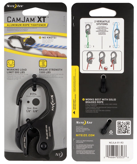 Nite Ize CamJam XT NCJLA-01-R3 Rope Tightener, Aluminum, For: 1/16 to 3/16 in Rope Size