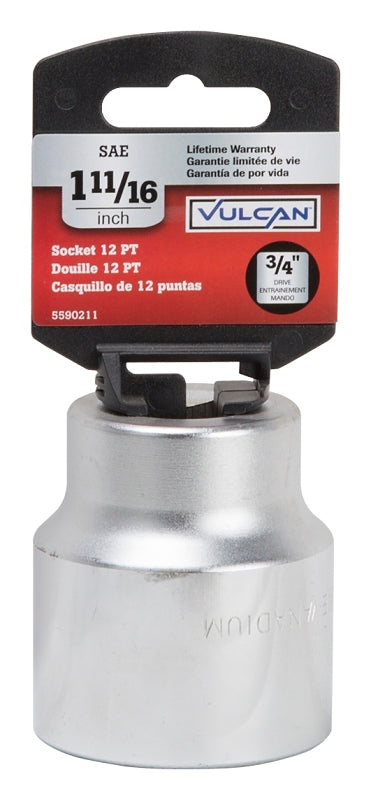 Vulcan MT-SS6054 Drive Socket, 1-11/16 in Socket, 3/4 in Drive, 12-Point, Chrome Vanadium Steel, Chrome