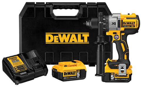 DEWALT DCD991P2 Drill/Driver Kit, Battery Included, 20 V, 5 Ah, 1/2 in Chuck, Metal Ratcheting Chuck