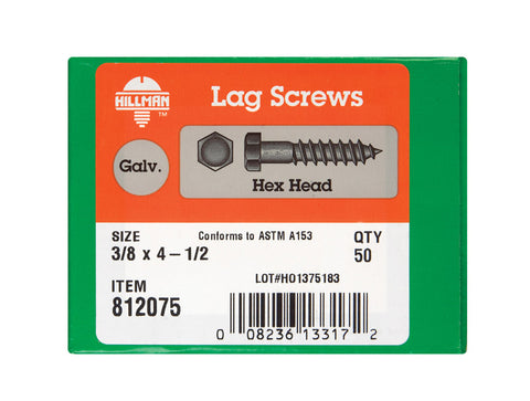 Log Screw Shell Hillman 3/8 in. x 4-1/2 in. L Hex Lag Screw – Shell Lumber and Hardware