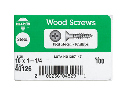 Hillman Flat Wood Screw No. 10 x 1-1/4 in. L Zinc Steel 100 pk