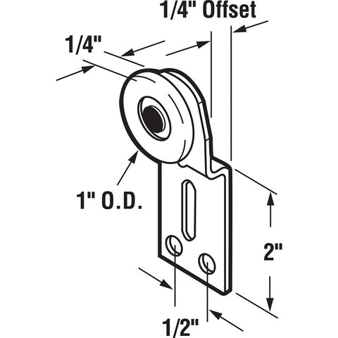 Prime-Line N 6512 Roller Assembly, 1 in Dia Roller, 1/4 in W Roller, Steel, Silver, 1-Roller, 60 lb, Side Mounting