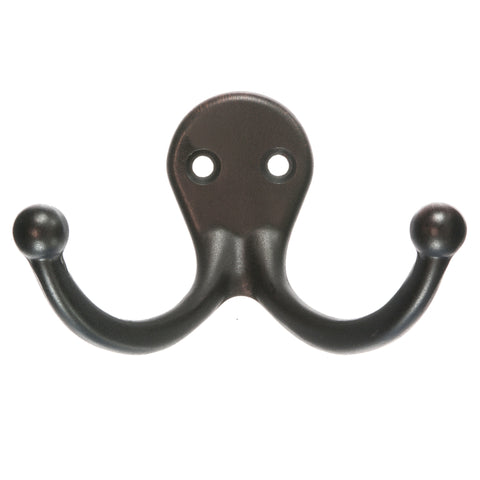 Ace 1 in. L Oil Rubbed Bronze Brown Metal Small Double Garment Hook 2 pk, Pack of 5