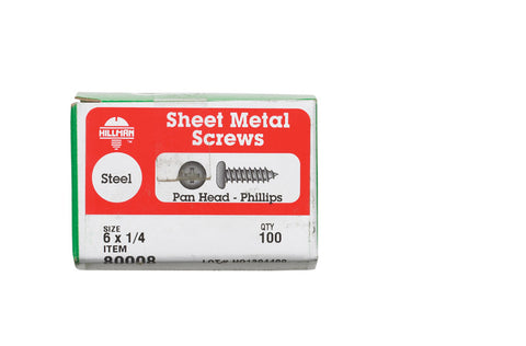 Hillman Pan Head Phillips Drive Sheet Metal Screws Steel 6 x 1/4 in. L 100 per box