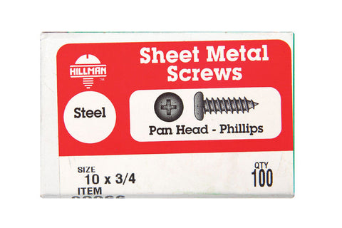 Hillman Pan Head Phillips Drive Sheet Metal Screws Steel 10 x 3/4 in. L 100 per box
