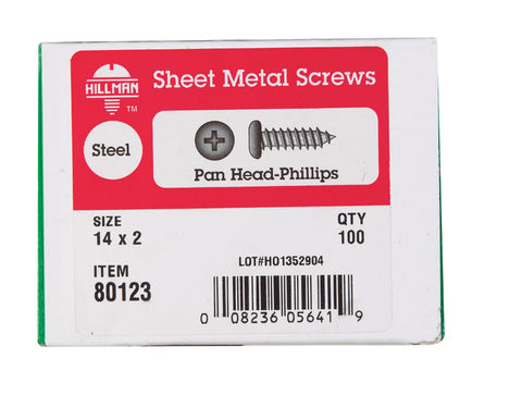 Hillman Pan Head Phillips Drive Sheet Metal Screws Steel 14 x 2 in. L 100 per box